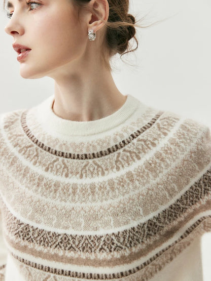 CHICUU Women Autumn Winter O-neck Vintage Style Pullover Sweater 100% Cashmere Knitwear Thick Warm Jacquard Knitting Sweater Top