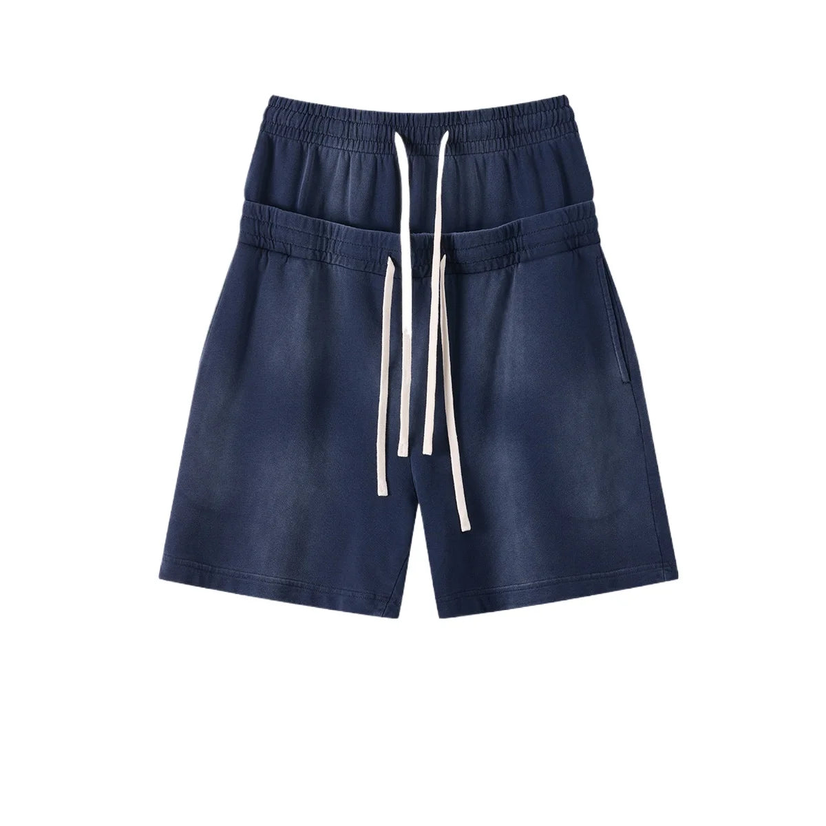 Custom LOGO men's 320G heavy 100% washed and old double waist high waist medium pants loose casual sports five-point shorts