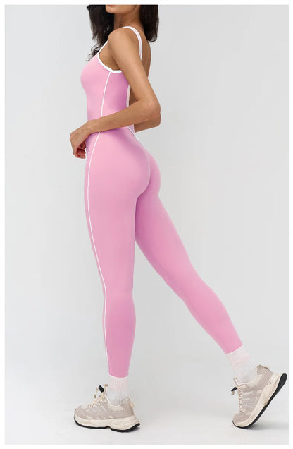 TRY TO BN Sports Jumpsuit Gym Contrast Color Sportswear Backless Fitness Workout One Piece Bodysuit Running Yoga Women Clothing