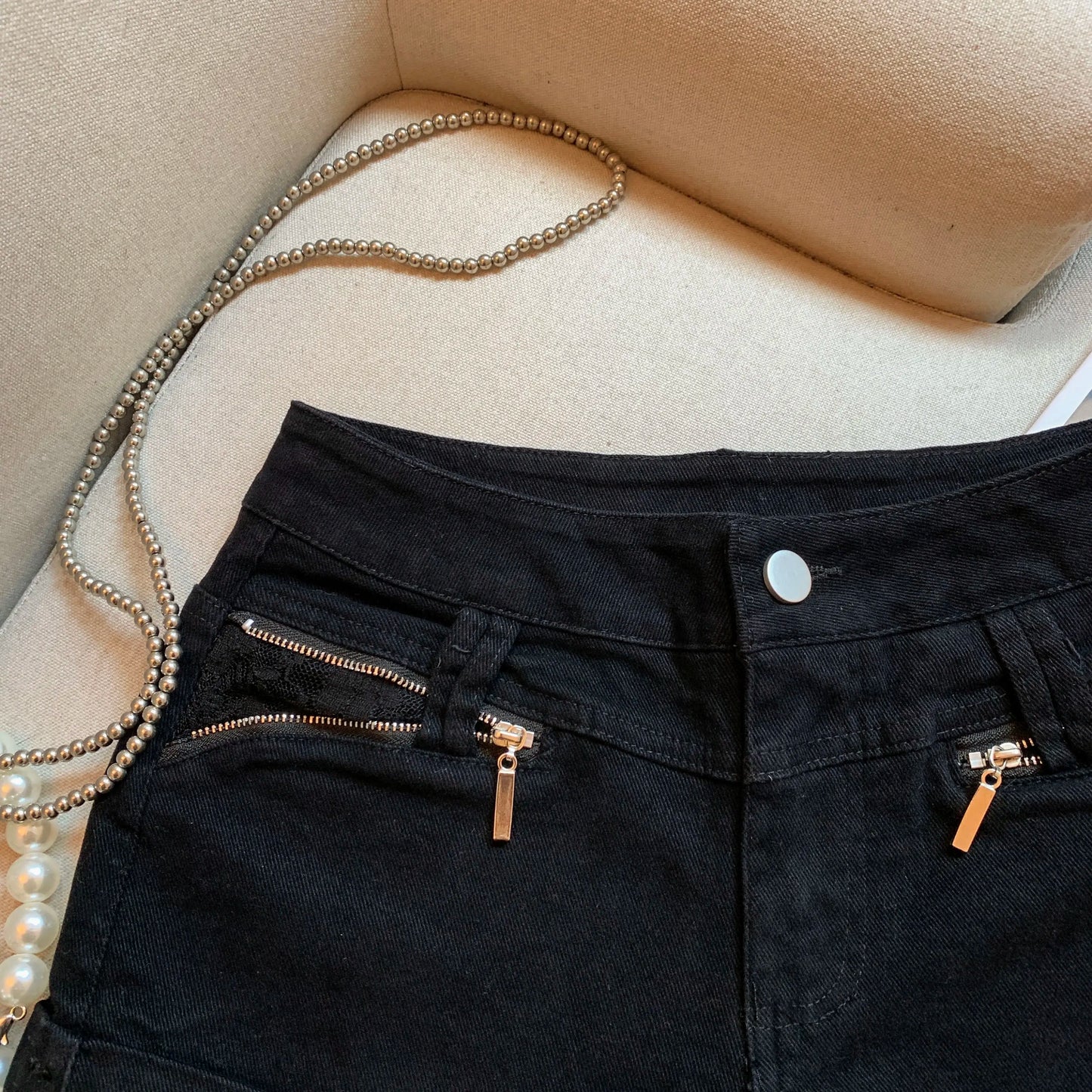 DEAT Fashion Casual Cargo Shorts Women's Khaki Lace Pocket Trim High Waist Daily Streetwear Hot Pants Summer New 7A3928