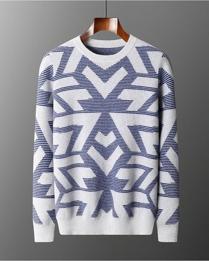Men's Autumn Winter New 100% Cashmere O-Neck Sweater Fashion Knitted Jacquard Pullover Top Color blocked Thickened Men's Wear