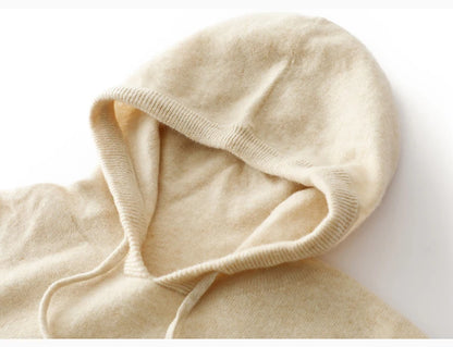 Men's 100% Merino Wool Sweater Hooded Collar Knitted Pullover Cashmere Sweatshirt Autumn Winter Casual Large Tops Long Sleeved