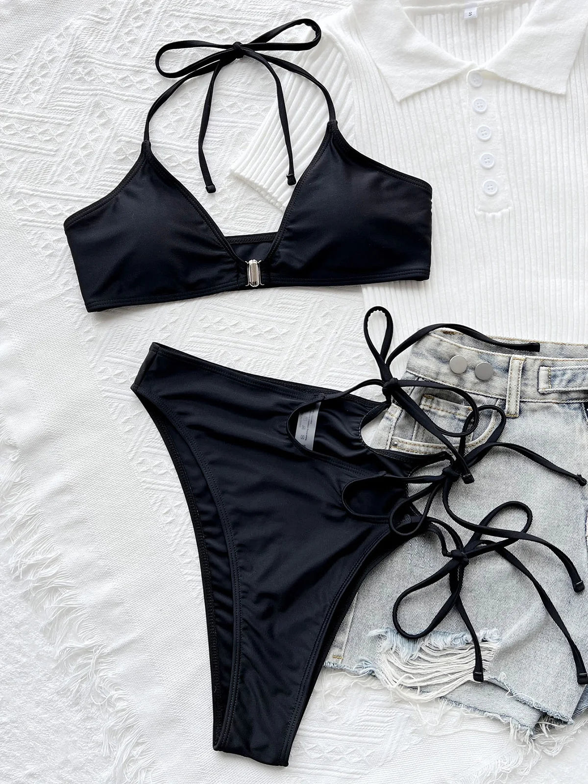 Women Swimwear Asymmetric Cut Out Strappy High Waist Bikini Female Swimsuit Two-pieces Bikini set Bather Bathing Suit Swim V3674