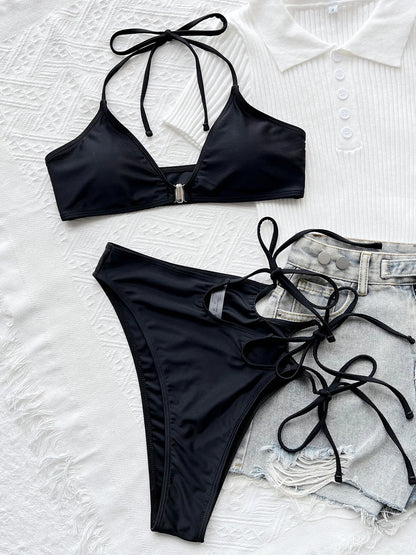 Women Swimwear Asymmetric Cut Out Strappy High Waist Bikini Female Swimsuit Two-pieces Bikini set Bather Bathing Suit Swim V3674