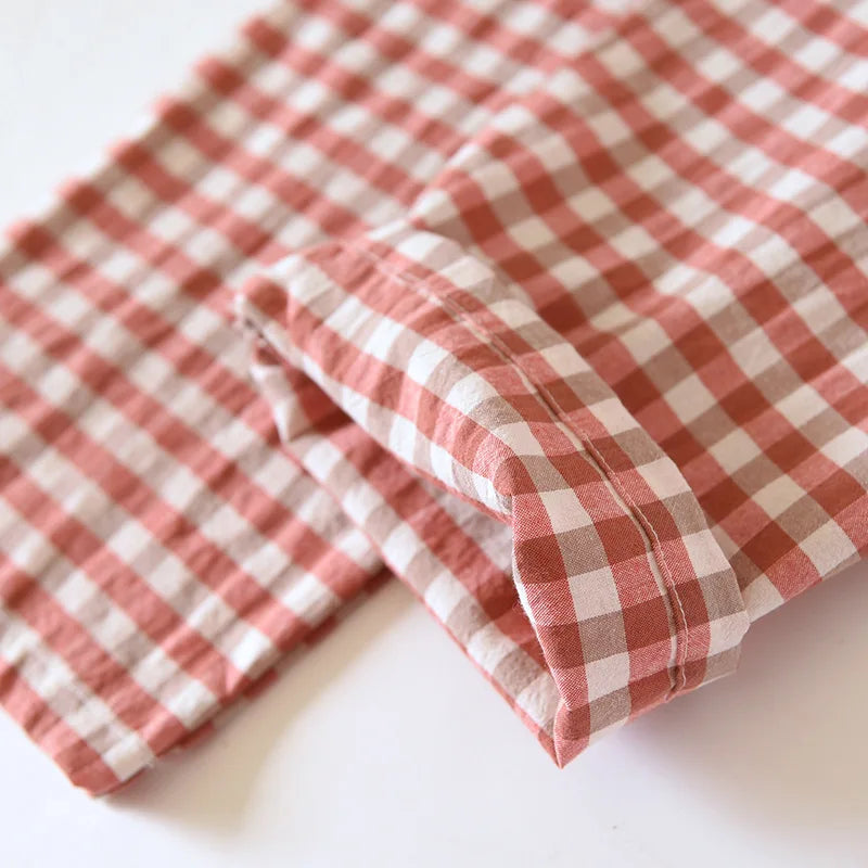 2026 New Japanese Spring and Autumn Couple Pajama Set 100% Cotton Men's and Women's Plaid Long Sleeve Two Piece Home Furnishing