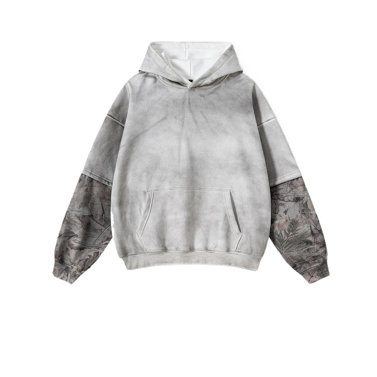 Custom LOGO Men's 2025 Autumn New 340G fleece-lined Fake Two-piece Camouflage Sweater T-Shirt Casual Pants Set
