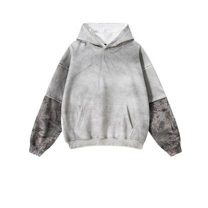 Custom LOGO Men's 2025 Autumn New 340G fleece-lined Fake Two-piece Camouflage Sweater T-Shirt Casual Pants Set