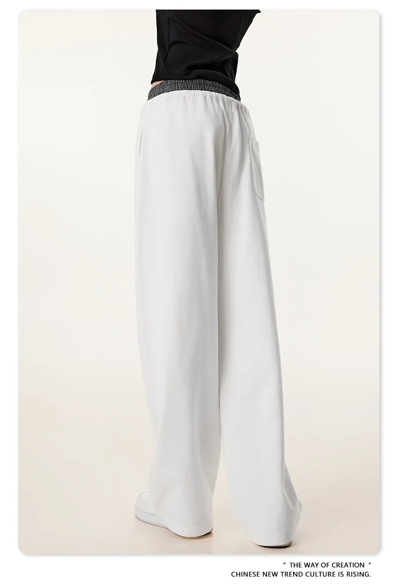 Custom LOGO Men's 2025 Summer 280G American Neutral Wind Splicing Double Waist Wide Leg Pants Sports Straight Couple Sweatpants