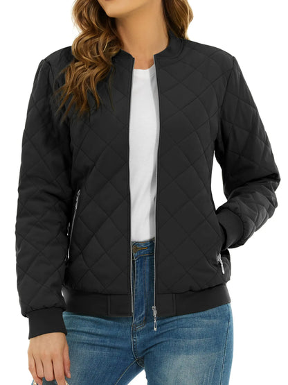 TACVASEN Padded Warm Jackets Womens Fashion Retro Pilot bomber Jackets Diamond Quilted Coats Full Zip Up Pockets Casual Outwear