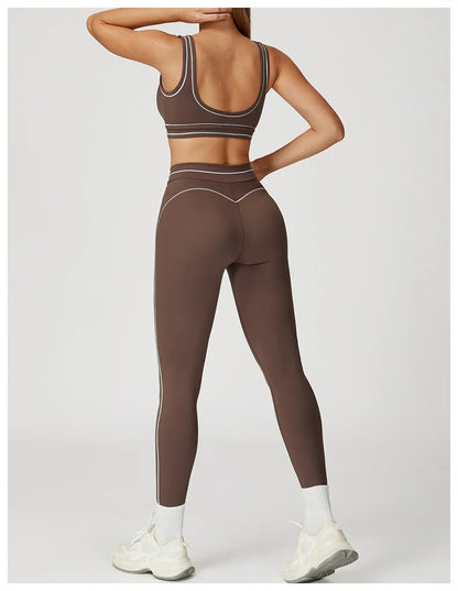 TRY TO BN Women's Tracksuit Sport Bra Yoga Set Contrasting Color High Waist Leggings Fitness Two Pieces Suit Running Gym Clothes