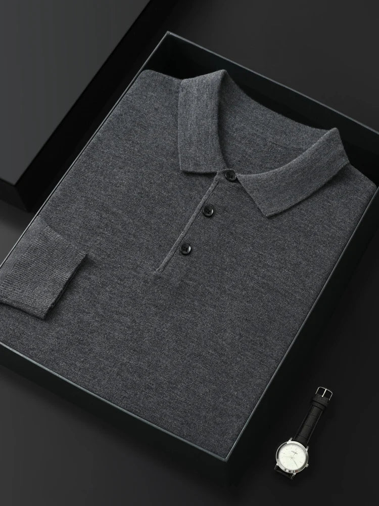 Men's Merino Wool Sweater Polo Collar Pullover Autumn Winter New Cashmere Knitwear Casual Loose Men's Shirts Tops Warm Soft