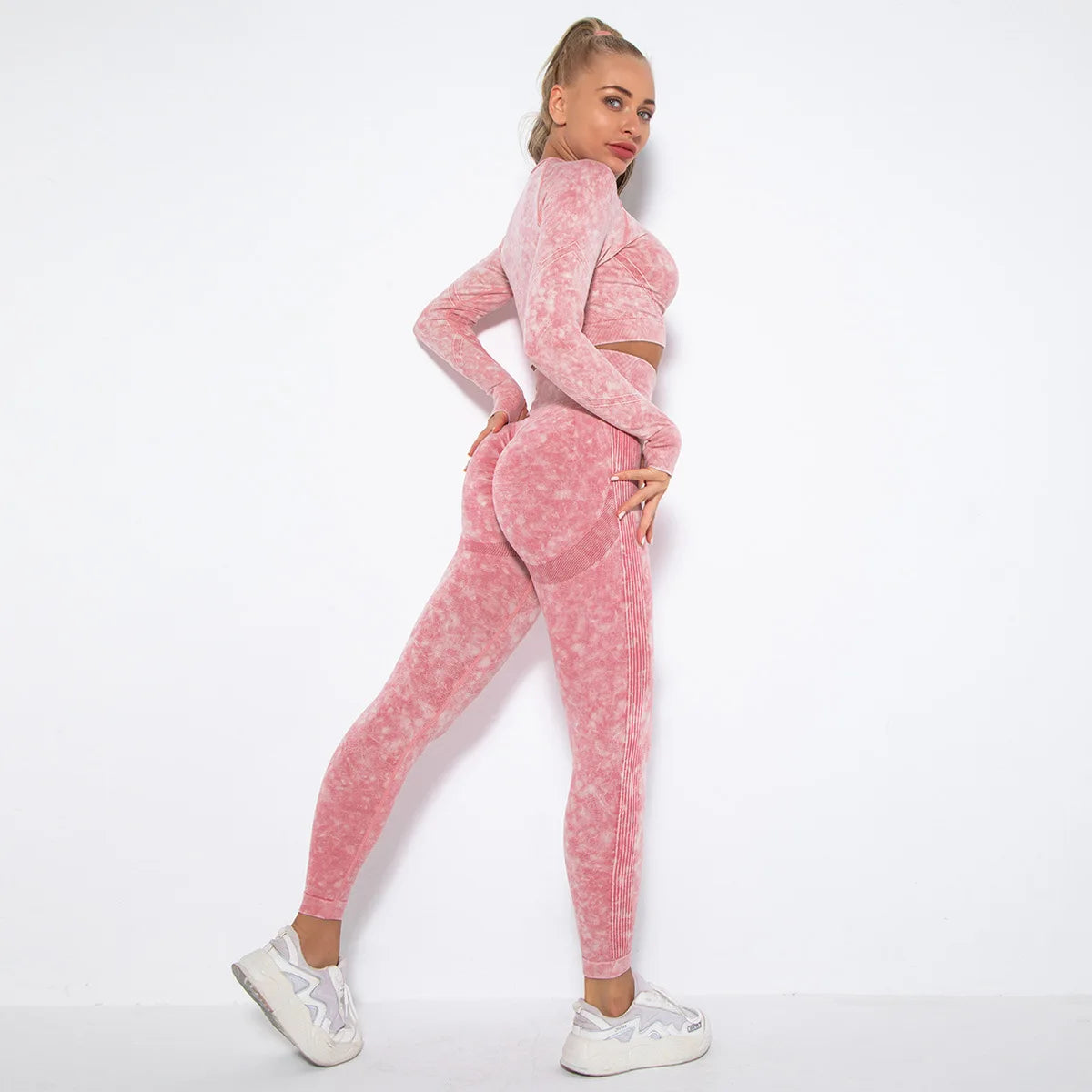 Women Seamless Tracksuit Yoga Set 2PCS Workout Clothes Athletic Wear Gym Legging Fitness Bra Crop Top Long Sleeve Sports Suits
