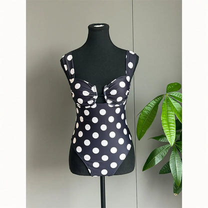 New Polka Dots Underwired One Piece Swimsuit Women Swimwear Female Backless Monokini High Leg Cut Bather Bathing Suit Swim V8169