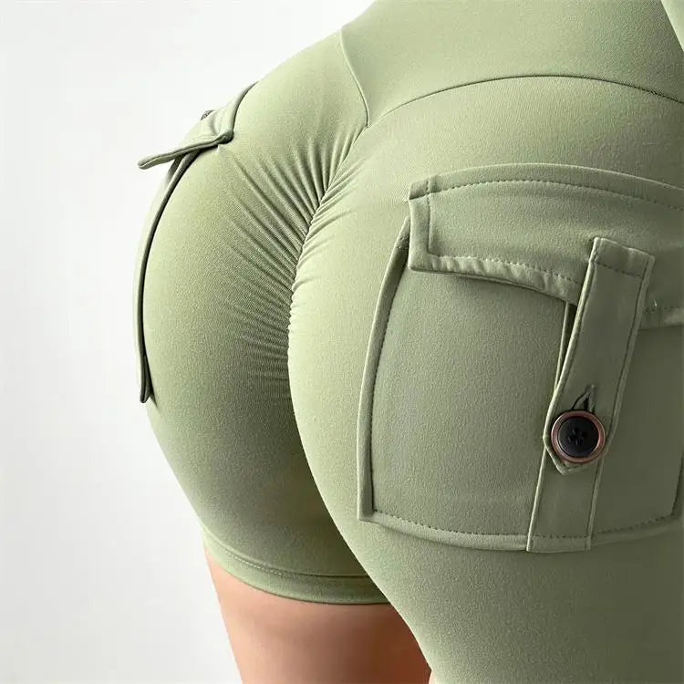 TRY TO BN Women Sport Shorts Pockets Gym Sexy High Waist Workout Push Up Booty Scrunch Biker Shorts Pants Fitness Cycling Tights