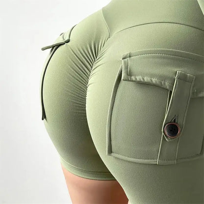 TRY TO BN Women Sport Shorts Pockets Gym Sexy High Waist Workout Push Up Booty Scrunch Biker Shorts Pants Fitness Cycling Tights