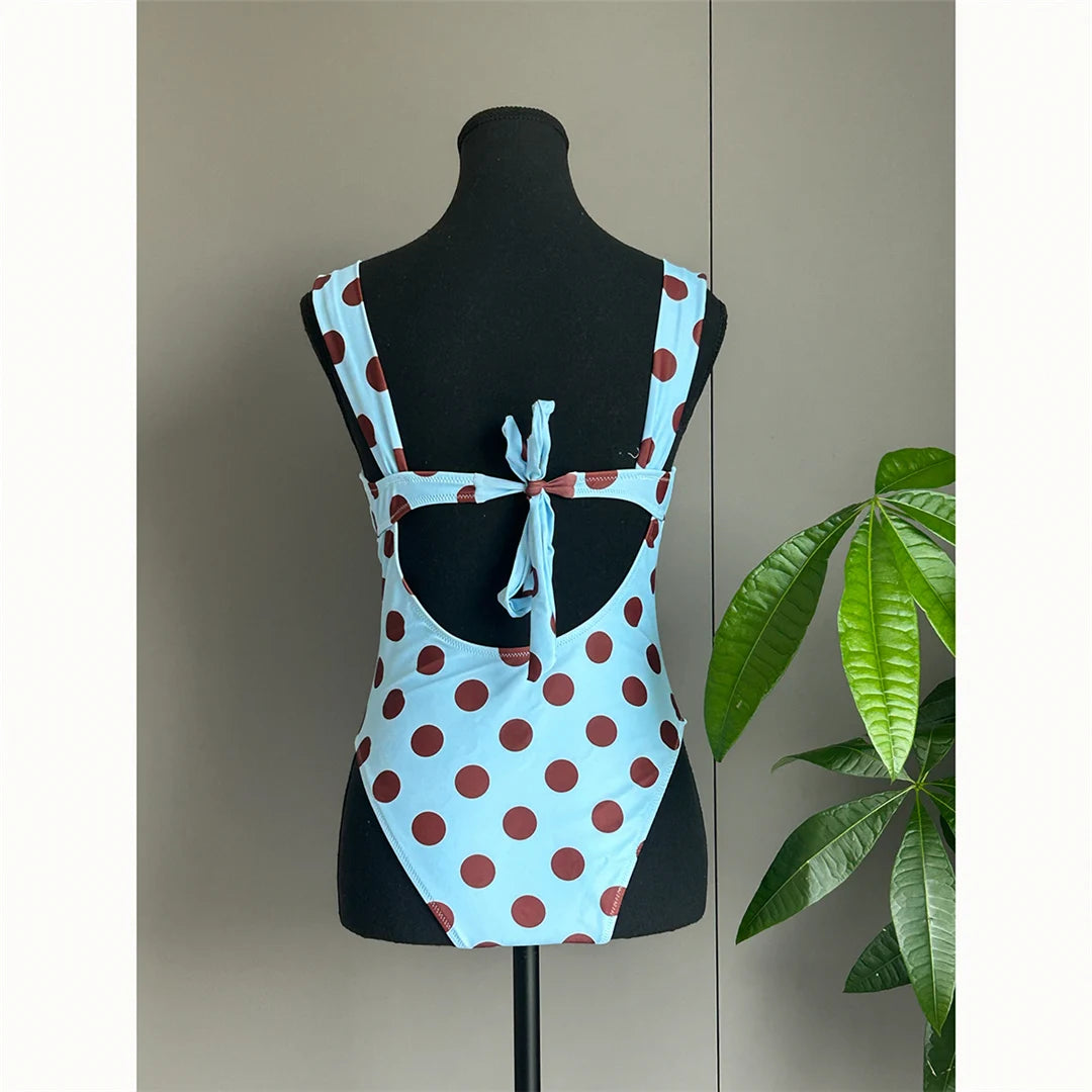 New Polka Dots Underwired One Piece Swimsuit Women Swimwear Female Backless Monokini High Leg Cut Bather Bathing Suit Swim V8169