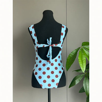 New Polka Dots Underwired One Piece Swimsuit Women Swimwear Female Backless Monokini High Leg Cut Bather Bathing Suit Swim V8169