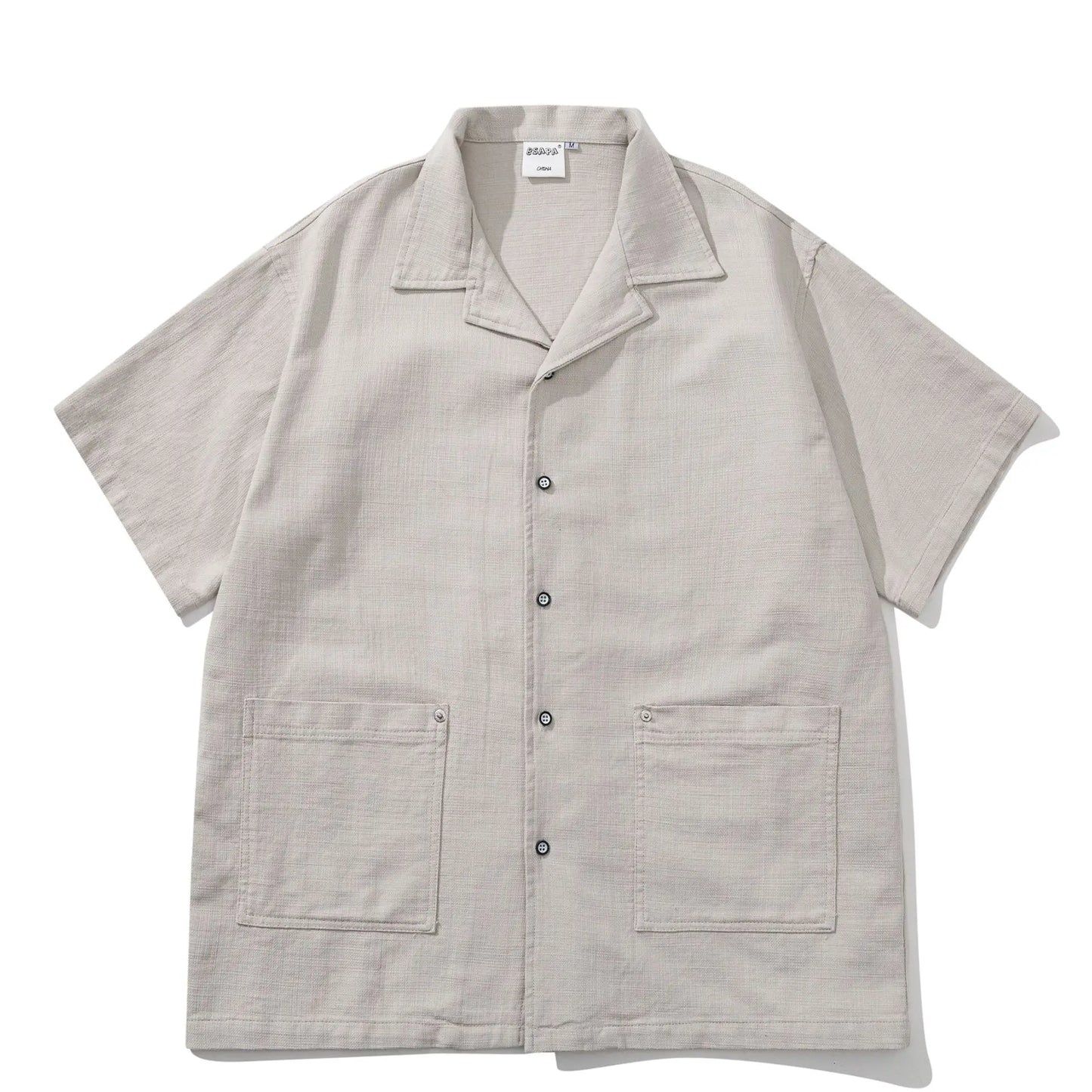 Summer Japanese Retro Amekaji Cuban Collar Workwear Short Sleeved Shirt Men and Women Loose Cotton Five Quarter Sleeved Shirt