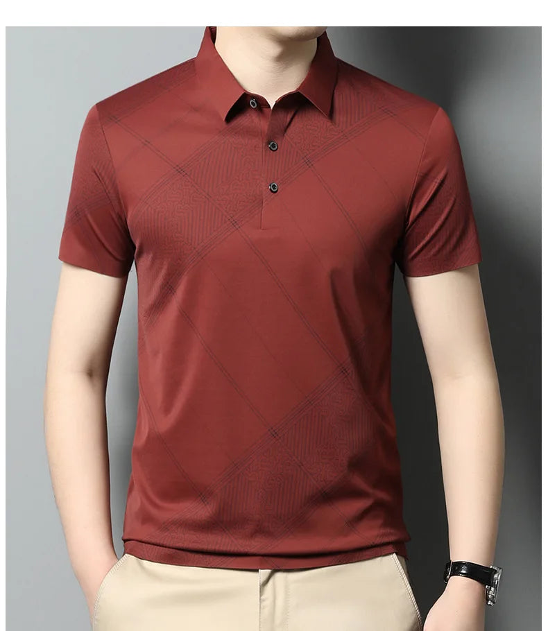YOLANFAIRY Mulberry Silk T Shirt Men Polo Shirt Mens Shirts Short Sleeves Polos Hombre Manga Corta Summer Mens Clothing 2024