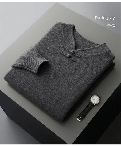 New Chinese Style Men's Pullover 100% Pure Wool Knit Sweater Autumn Winter Retro Stand Collar Long Sleeve Fashion Cashmere Tops