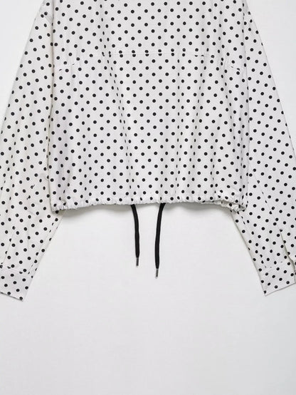 HH Woman Autumn Long Sleeves Turtleneck Zipper With Pockets Drawstring Casual Coats Women Fashion Polka Dot Printed Jacket