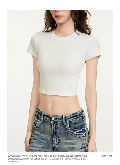 Crop Top Women Custom LOGO Free Print  Short Sleeve  Solid Slim Fit Crew Neck Tee Basic Skinny Tight Casual Workout Yoga Tshirt