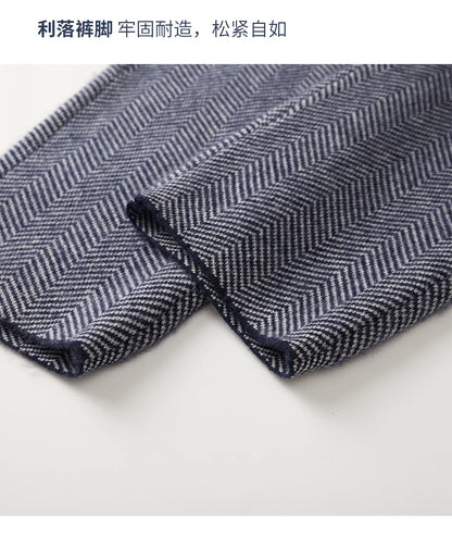 Soft 100% Merino Wool Straight-leg Pants For Men Jacquard Warm Knitted Pants Autumn Winter Thick Bottom Wear