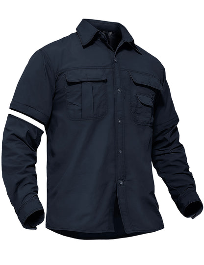 TACVASEN Quick Dry Long Sleeve Cargo Work Shirts with Pockets Mens Nylon Safari Hiking Shirts Button Down Shirts Clothes Males