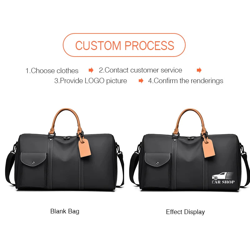 Custom Large Capacity Travel bag Totes Waterproof Crossbody Bag Man  Leather Travel Bag Handheld Bag print logo Business Handbag