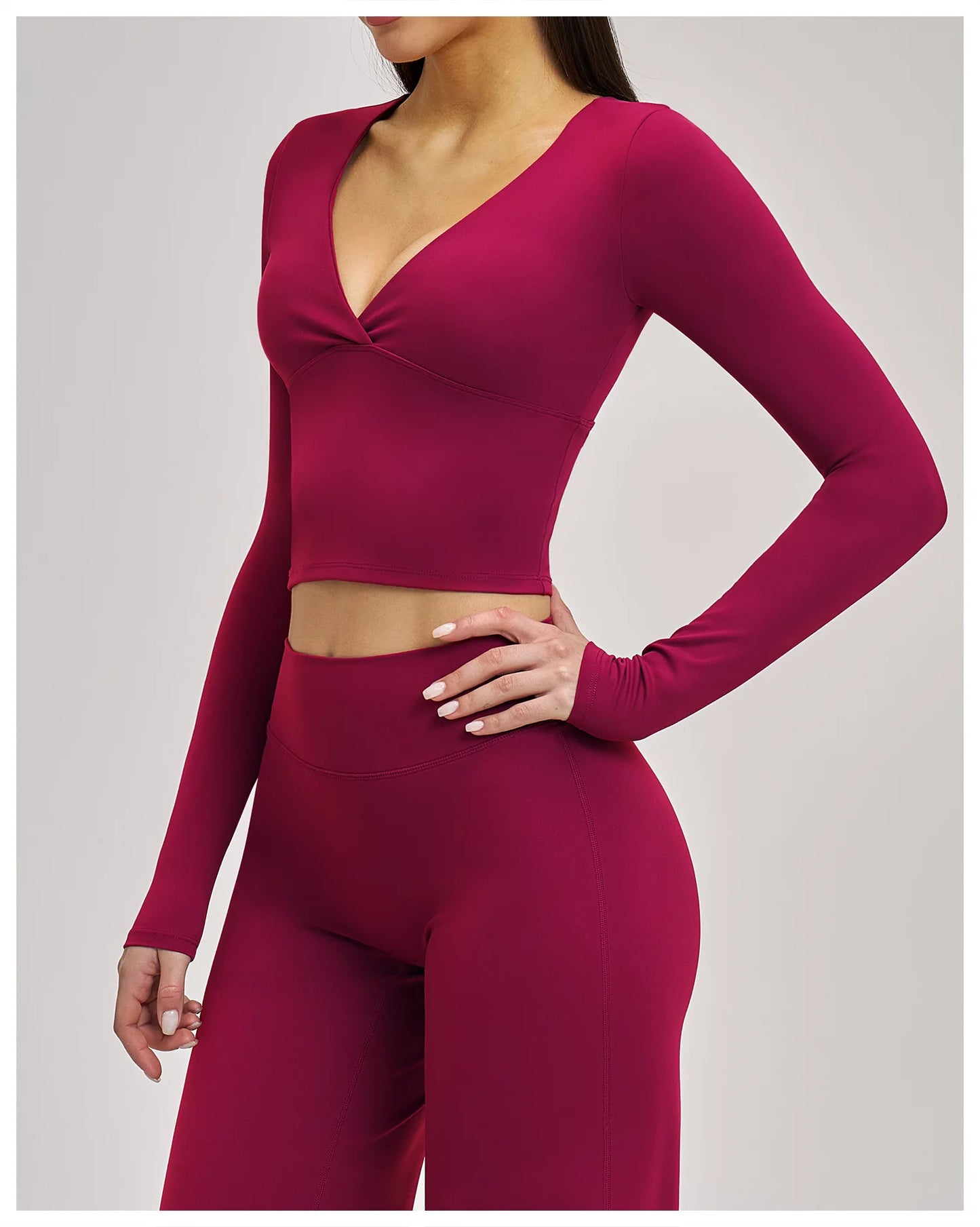 Deep-V Yoga Long Sleeve Solid Sports T-shirts Women's Gym Workout Shirts Sexy Quick Dry Fitness Long Sleeve Female Yoga Shirts