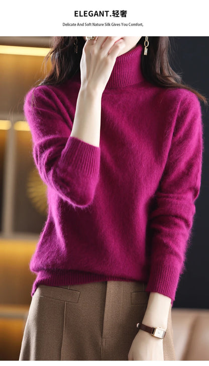 LHZSYY Winter Women Sweater Solid 100%Mink Cashmere Turtleneck Knitted Pullovers Slim Soft Warm Female Long Sleeve 23  Color