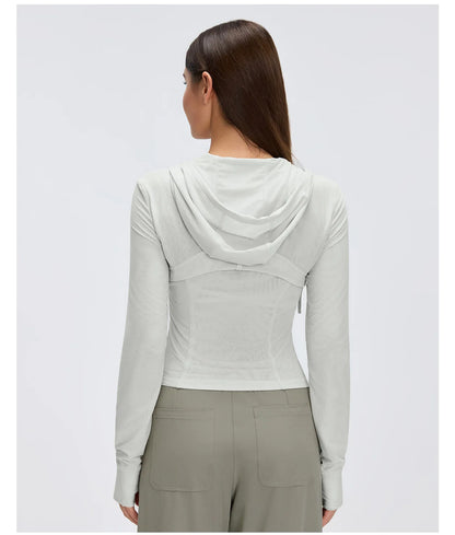 Custom LOGO Women's Spring Autumn Mesh Breathable Yoga Suit Sports Riding Quick Drying Running Fitness Belt Pocket Jacket Top