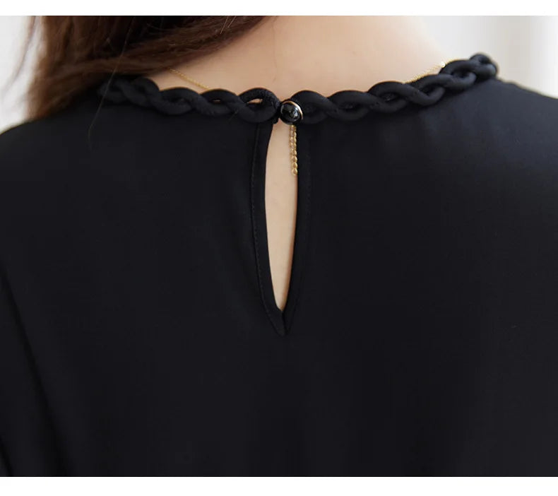SuyaDream, Women Elegant Dresses, Real Silk, O Neck, 3/4 Sleeved, Black Mid Dress, 2026 Spring Summer Cloth