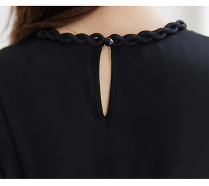 SuyaDream, Women Elegant Dresses, Real Silk, O Neck, 3/4 Sleeved, Black Mid Dress, 2026 Spring Summer Cloth