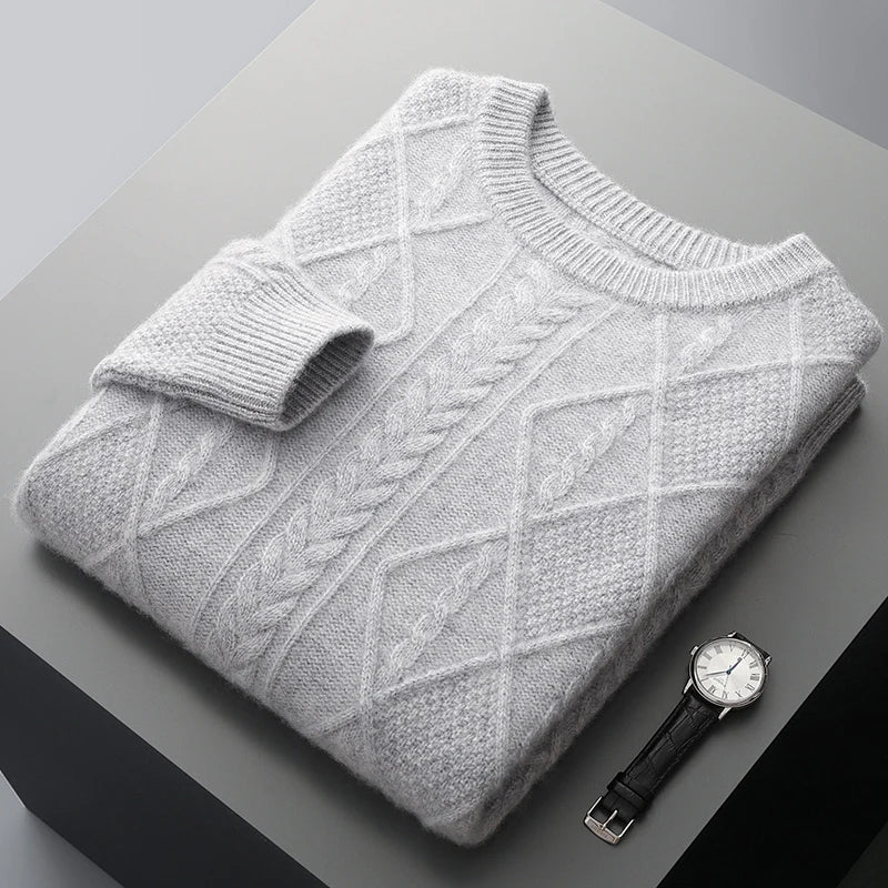 100% Pure Merino Wool Pullover 2025 Autumn/Winter New Men's Round Neck Business Casual Cashmere Sweater Loose Solid Color Tops