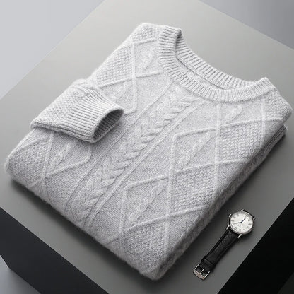 100% Pure Merino Wool Pullover 2025 Autumn/Winter New Men's Round Neck Business Casual Cashmere Sweater Loose Solid Color Tops