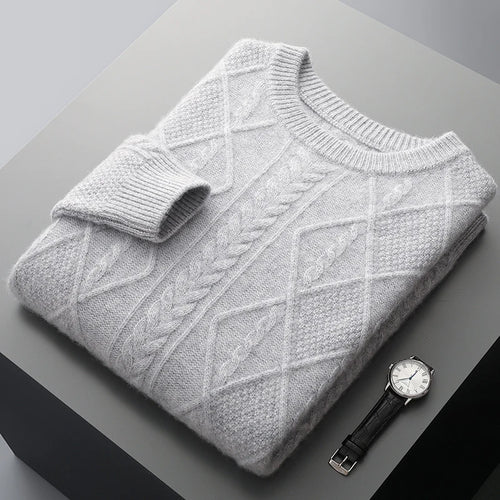 100% Pure Merino Wool Pullover 2025 Autumn/Winter New Men's Round Neck Business Casual Cashmere Sweater Loose Solid Color Tops