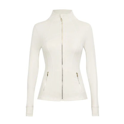 Personalized LOGO custom women's gold zip jacket tight stand-up collar quick-drying fitness running yoga suit 41-color S-3XL top