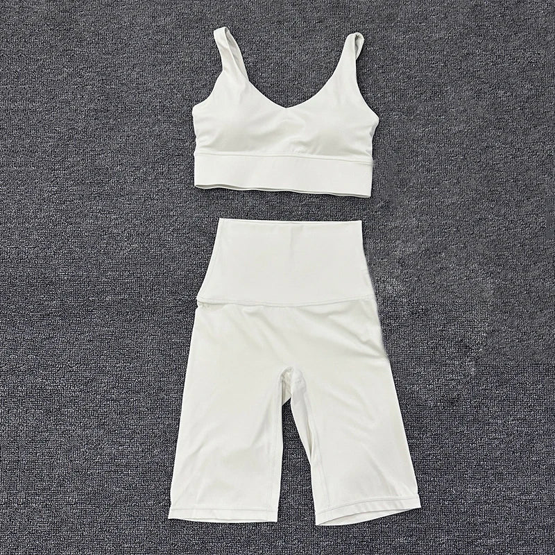 SOISOU Nylon Short Sets Womens Clothing Sports Bra Cycling Shorts Workout Set Women's Tracksuit Gym Yoga Sexy Outfit Women 2023