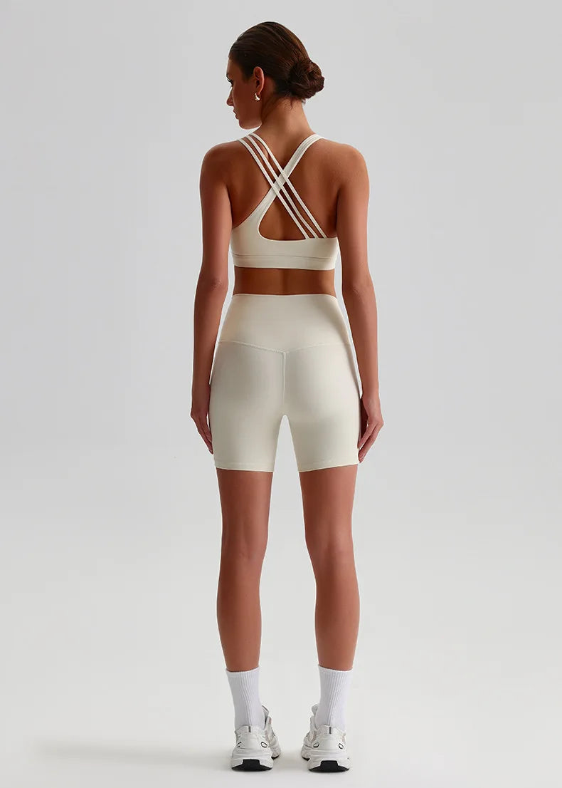 Solid Color High Impact Solid Gym Yoga Set Tight Legging Fitness Cross-back straps Bra Top 2pcs Soft Sport Suit  Women Sportwear