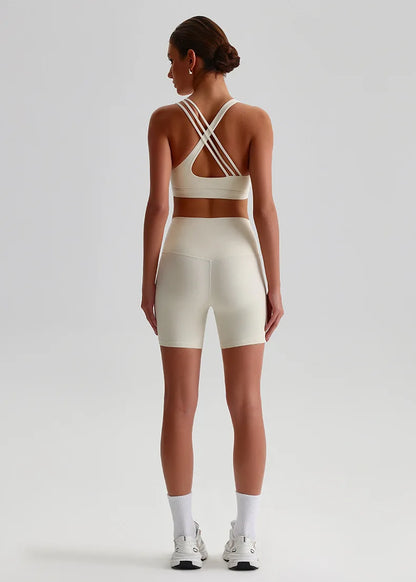 Solid Color High Impact Solid Gym Yoga Set Tight Legging Fitness Cross-back straps Bra Top 2pcs Soft Sport Suit  Women Sportwear