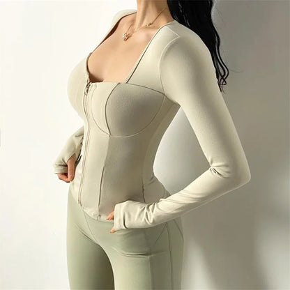 Cloud Hide SEXY Zipper Sports Jacket for Women Long Sleeve Black Yoga Shirt Gym Fitness Coat Running Autumn Winter Workout Top