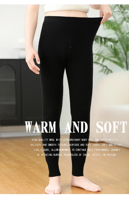 100% Cashmere Knit Leggings Men Winter Wearing Thermal Underwear High Waist Trousers Solid Thicken Elasticity Ankle-Length Pants