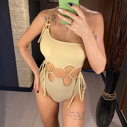 Wrap Around Cut Out One Shoulder Women Swimwear One Piece Swimsuit Female High Cut Padded Bather Bathing Suit Swim Lady V3395