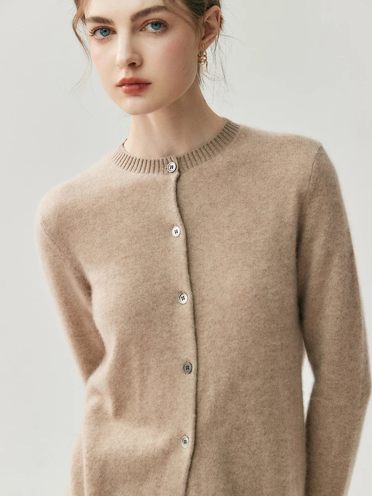 CHICUU Autumn Winter Women Thick O-neck Cardigan Basic Simple 100% Cashmere Sweater Solid Long Sleeve Cardigan Coat Knitwear