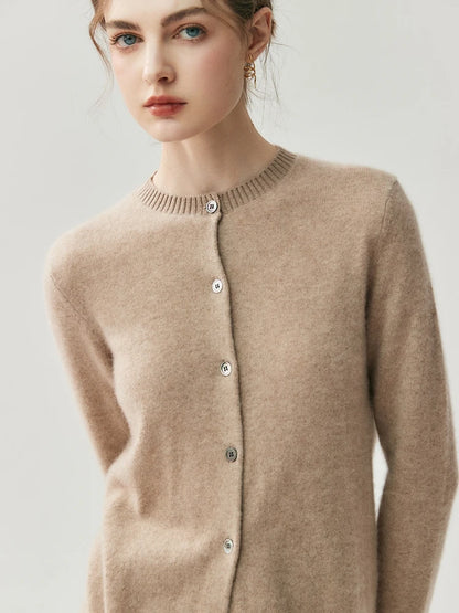 CHICUU Autumn Winter Women Thick O-neck Cardigan Basic Simple 100% Cashmere Sweater Solid Long Sleeve Cardigan Coat Knitwear