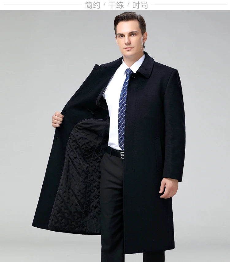100% Cashmere Jacket Men Casual Business Men's Winter Coats Polo Collar Single Breasted Windbreaker Coat Casaco Masculino