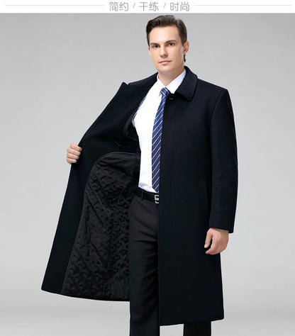 100% Cashmere Jacket Men Casual Business Men's Winter Coats Polo Collar Single Breasted Windbreaker Coat Casaco Masculino