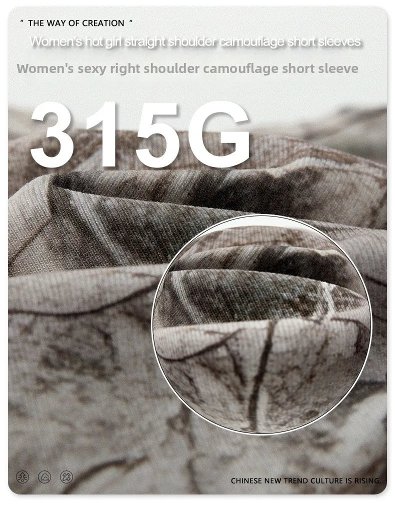 Custom LOGO women's 315G cotton polyester summer short front shoulder camouflage short-sleeved T-shirt vest casual sports suit