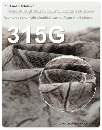 Custom LOGO women's 315G cotton polyester summer short front shoulder camouflage short-sleeved T-shirt vest casual sports suit